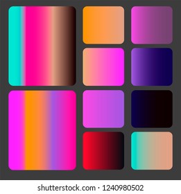 Shiny and glossy gradient set inspirated by 1980's-1990's aesthetics, cyberpunk/ synthwave style.