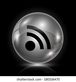 Shiny glossy icon - glass ball on black background