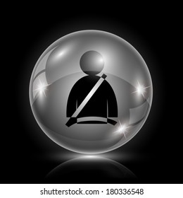 Shiny glossy icon - glass ball on black background