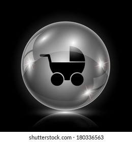 Shiny glossy icon - glass ball on black background