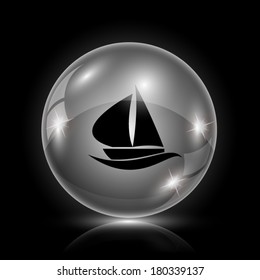 Shiny glossy icon - glass ball on black background