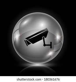 Shiny glossy icon - glass ball on black background