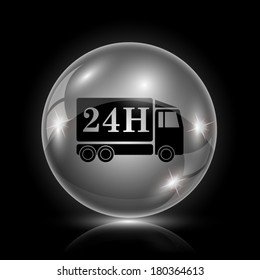 Shiny glossy icon - glass ball on black background