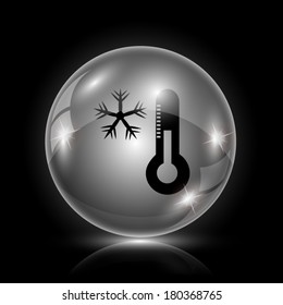 Shiny glossy icon - glass ball on black background