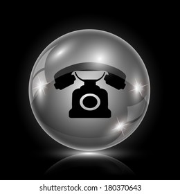 Shiny glossy icon - glass ball on black background
