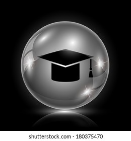 Shiny glossy icon - glass ball on black background