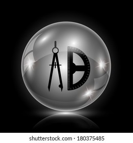 Shiny glossy icon - glass ball on black background