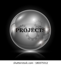 Shiny glossy icon - glass ball on black background