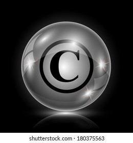 Shiny glossy icon - glass ball on black background
