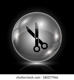 Shiny glossy icon - glass ball on black background