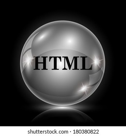 Shiny glossy icon - glass ball on black background