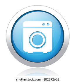 Shiny glossy icon with white design on Blue background, washer button