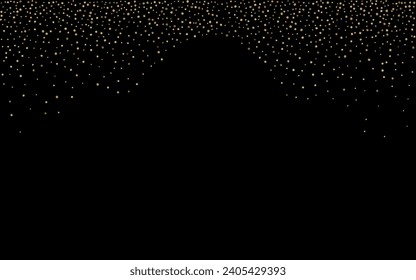 Brillo brillante Vector moderno fondo negro. Fondo De Lluvia Transparente. Ilustración brillante de Golden Confetti. Patrón de luz brillante.