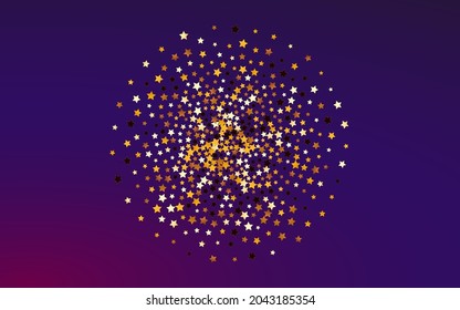 Shiny Glow Vector Purple Background. Yellow Celebration Sparkle Design. Dust Luxury Border.  Gold Glamour Starry Texture.