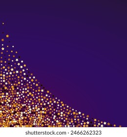 Shiny Glow Vector Purple Background. Yellow Cosmos Dust Wallpaper. Confetti Magic Texture.  Golden Decoration Glitter Illustration.