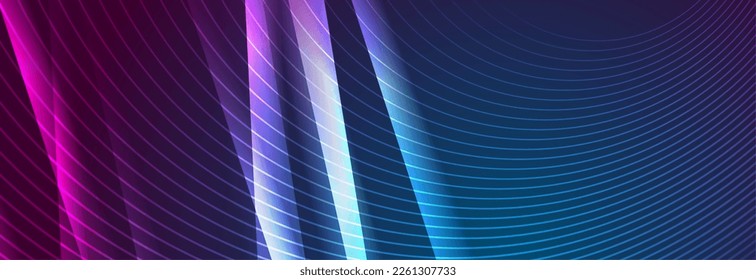 Shiny glowing abstract futuristic background with wavy lines. Blue purple tech banner design