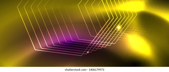 Shiny glowing design background, neon style lines, technology concept