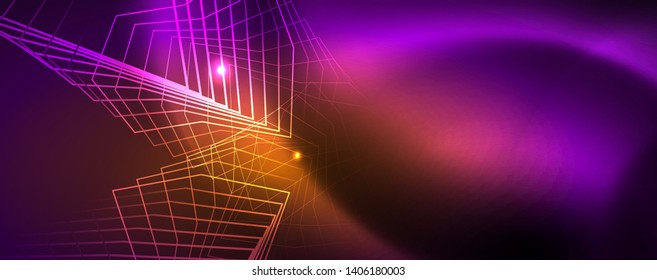 glänzend glänzender Designhintergrund, neonische Linien, Technologiekonzept