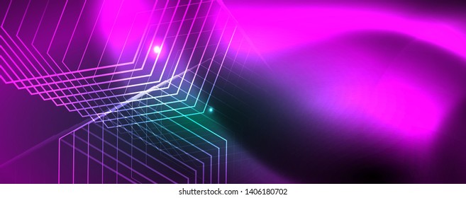 Shiny glowing design background, neon style lines, technology concept