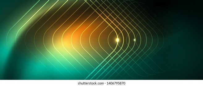Shiny glowing design background, neon style lines, technology concept