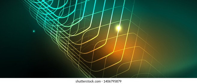 Fondo brillante de diseño, líneas de estilo neón, concepto de tecnología