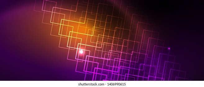 Shiny glowing design background, neon style lines, technology concept