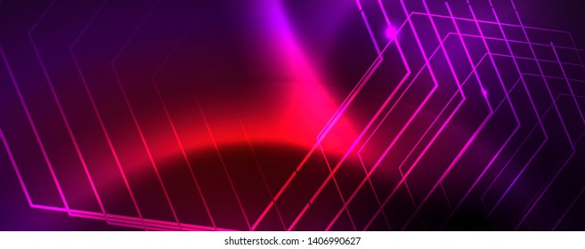 Shiny glowing design background, neon style lines, technology concept