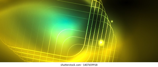 Shiny glowing design background, neon style lines, technology concept