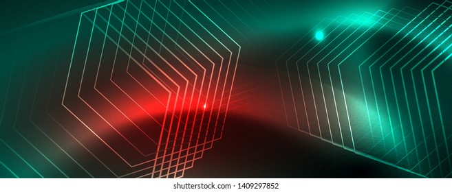 Shiny glowing design background, neon style lines, technology concept