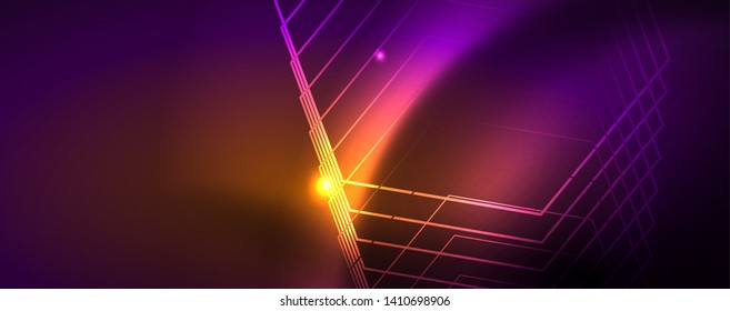 Shiny glowing design background, neon style lines, technology concept