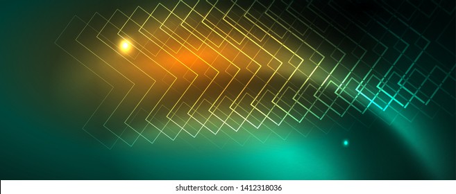 Shiny glowing design background, neon style lines, technology concept