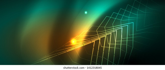 Shiny glowing design background, neon style lines, technology concept