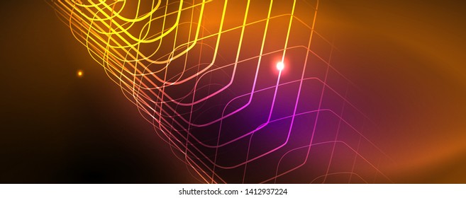 glänzend glänzender Designhintergrund, neonische Linien, Technologiekonzept