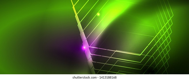 Shiny glowing design background, neon style lines, technology concept