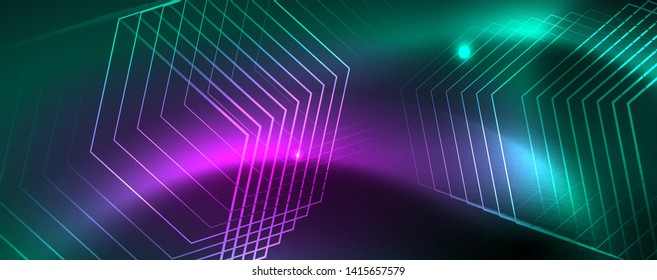 Shiny glowing design background, neon style lines, technology concept