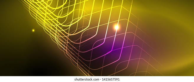 Shiny glowing design background, neon style lines, technology concept