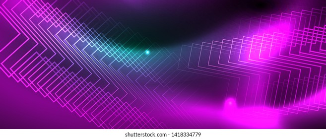 Shiny glowing design background, neon style lines, technology concept