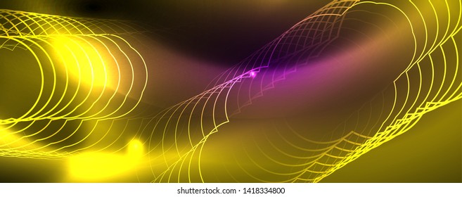 Shiny glowing design background, neon style lines, technology concept