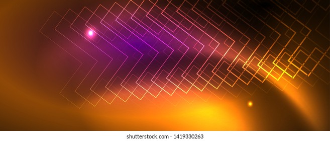 Shiny glowing design background, neon style lines, technology concept