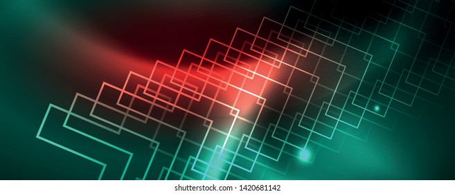 Shiny glowing design background, neon style lines, technology concept