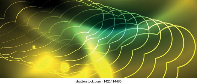 Shiny glowing design background, neon style lines, technology concept
