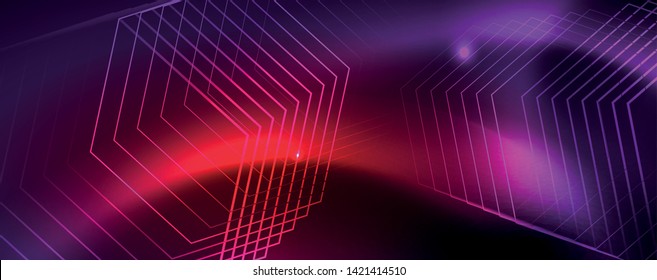 Shiny glowing design background, neon style lines, technology concept