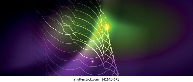 Shiny glowing design background, neon style lines, technology concept