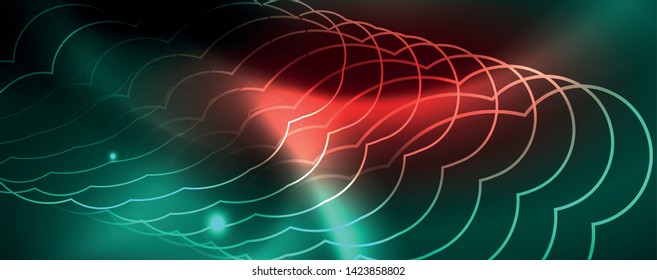 glänzend glänzender Designhintergrund, neonische Linien, Technologiekonzept