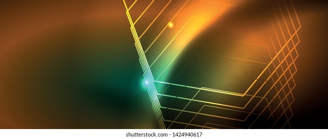 Shiny glowing design background, neon style lines, technology concept