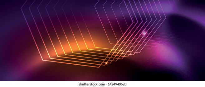 Shiny glowing design background, neon style lines, technology concept