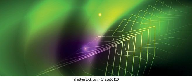 Shiny glowing design background, neon style lines, technology concept