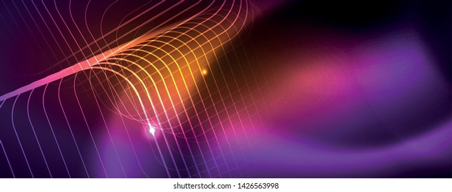 Shiny glowing design background, neon style lines, technology concept