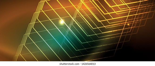 Shiny glowing design background, neon style lines, technology concept