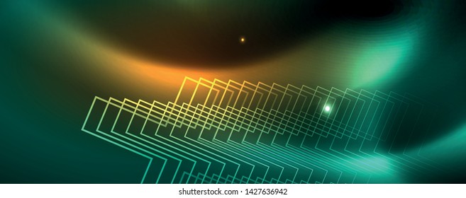 Shiny glowing design background, neon style lines, technology concept